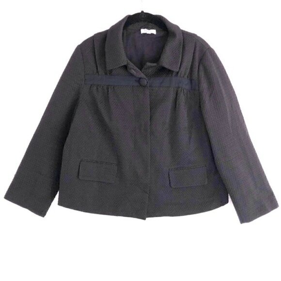 Barneys New York Cape Jacket L Black Woven Texture Luxury Herringbone - Picture 4 of 11